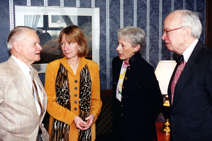 Davis (left) with Doris Kearns Goodwin, Senator Nancy Landon Kassebaum,and Arthur Schlesinger, Jr. at 1997 KSU Roosevelt Symposium.