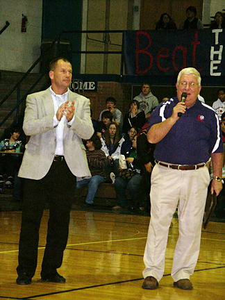 Dave Fiser, along with Mike Buchanan, addresses those attending the January 5, 2010 Wall of Fame Induction Ceremony.
