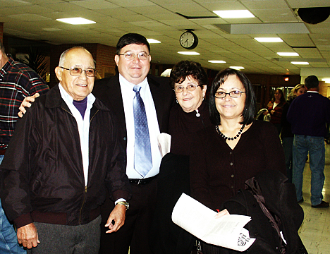 A reception was held in the MHS West cafeteria before the 2009 Wall Of Fame Induction Ceremony. Mike Silva poses with his family, from left to right: Mike's father Richard Silva, MHS class of 1950, Mike, Mike's mother Genita Silva, Mike's sister Janet Silva Perez class of 1974.